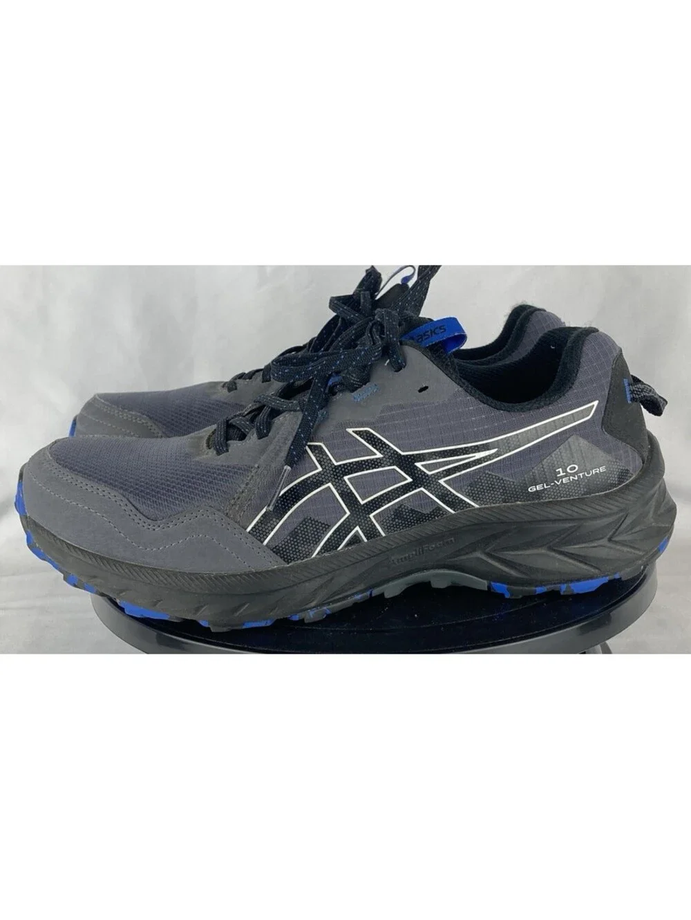 Men’s Size 8.5 ASICS GEL Venture 10 Grey Black Blue Trail Running Shoes 1011B967